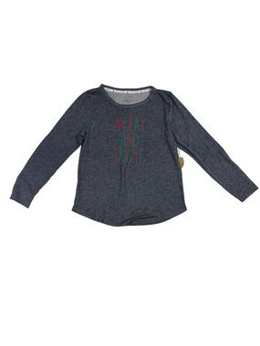 Rae Dunn Merry and Bright Long Sleeve Christmas Top Gray Size M NWT